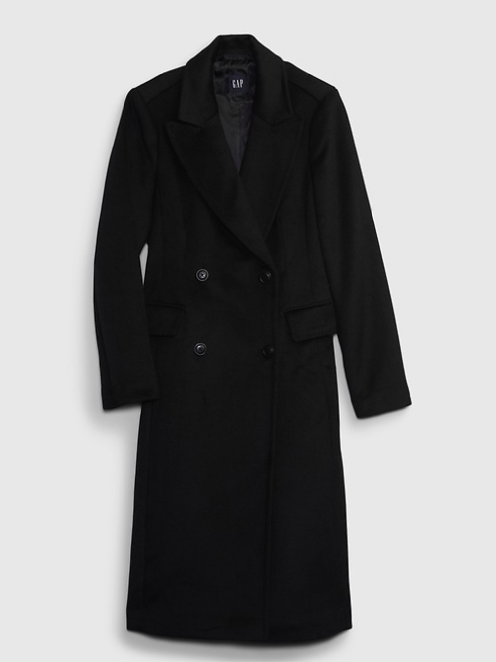 GAP Black Double-Breasted Long Trench Coat